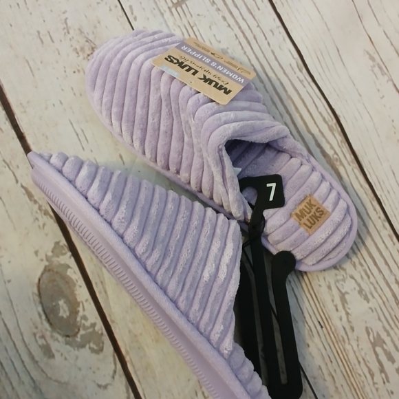 Muk Luks women's Terry ribbed scuff slippers lilac size 7 - Picture 2 of 8